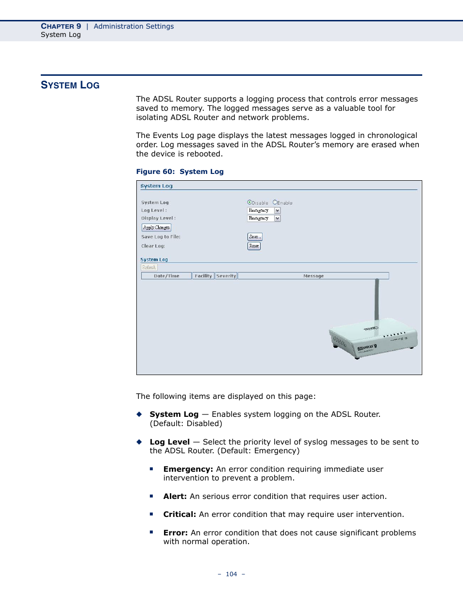 System log, Figure 60: system log | SMC Networks BARRICADE SMC7901WBRA2 B1 User Manual | Page 104 / 150