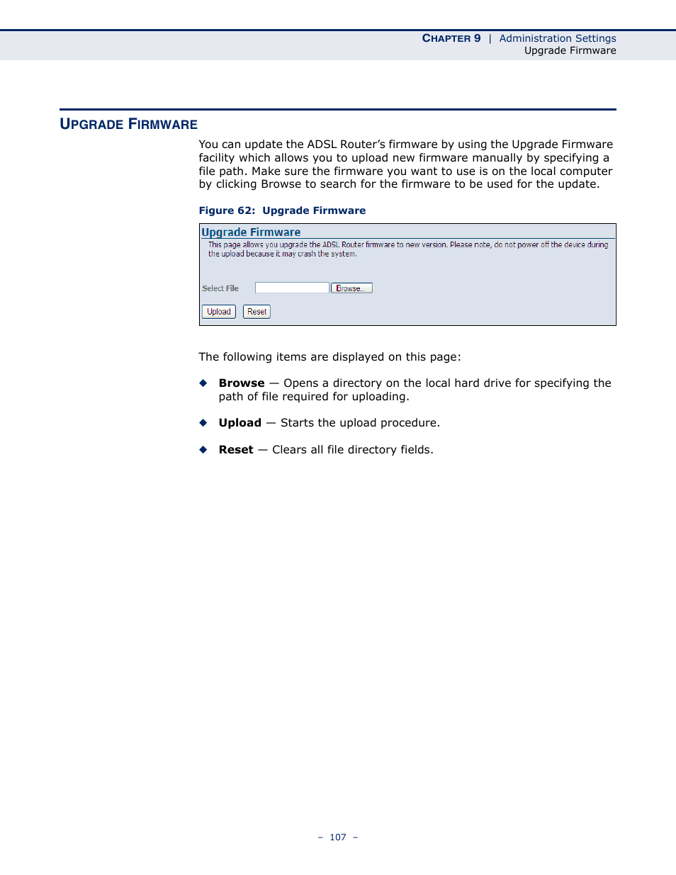 Upgrade firmware, Figure 62: upgrade firmware | SMC Networks BARRICADE SMC7901WBRA2 B1 User Manual | Page 107 / 150