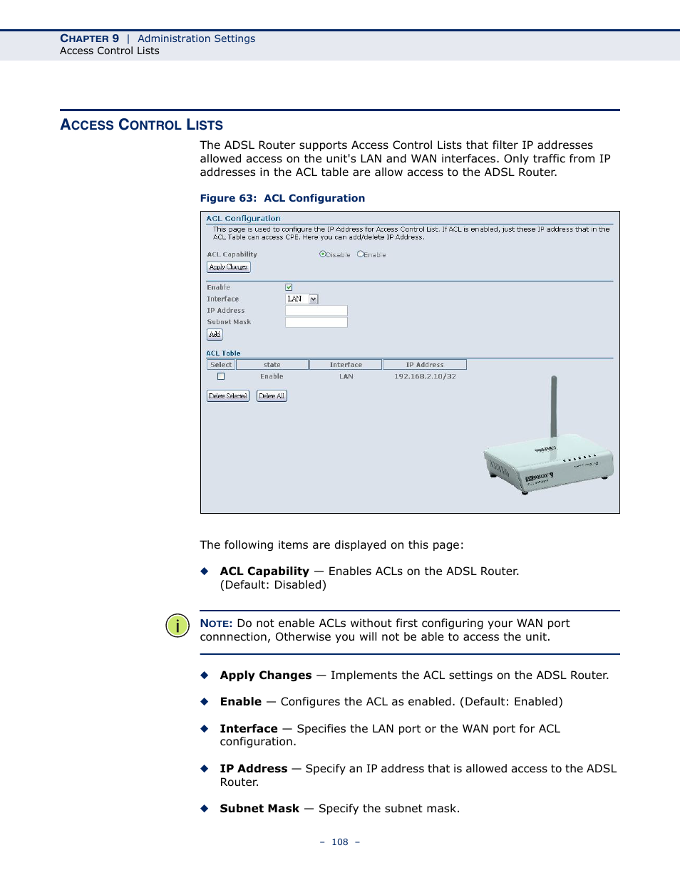 Access control lists, Figure 63: acl configuration | SMC Networks BARRICADE SMC7901WBRA2 B1 User Manual | Page 108 / 150