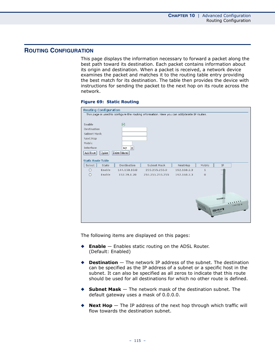 Routing configuration, Figure 69: static routing | SMC Networks BARRICADE SMC7901WBRA2 B1 User Manual | Page 115 / 150