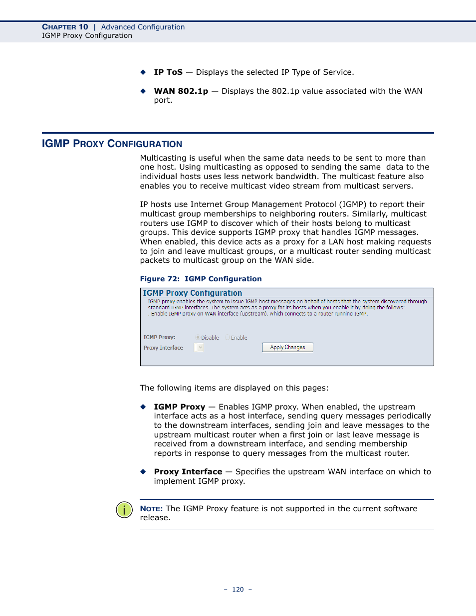 Igmp proxy configuration, Figure 72: igmp configuration, Igmp p | SMC Networks BARRICADE SMC7901WBRA2 B1 User Manual | Page 120 / 150