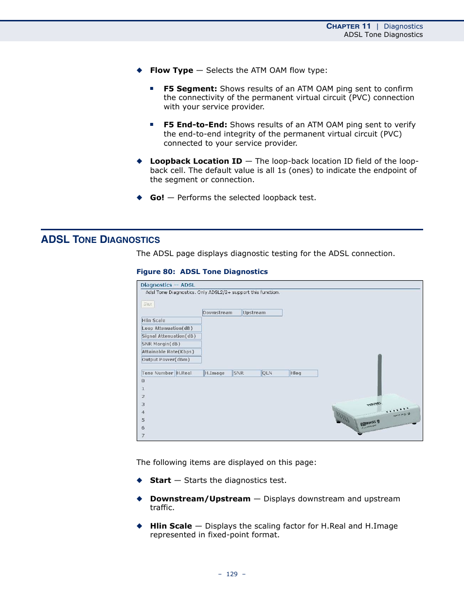 Adsl tone diagnostics, Figure 80: adsl tone diagnostics, Adsl t | SMC Networks BARRICADE SMC7901WBRA2 B1 User Manual | Page 129 / 150