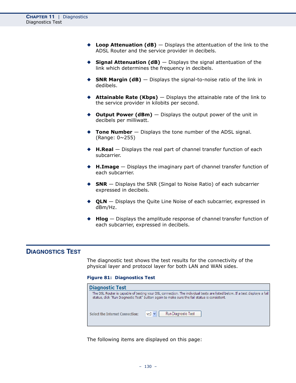 Diagnostics test, Figure 81: diagnostics test | SMC Networks BARRICADE SMC7901WBRA2 B1 User Manual | Page 130 / 150