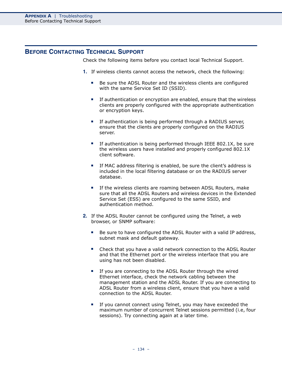 Before contacting technical support | SMC Networks BARRICADE SMC7901WBRA2 B1 User Manual | Page 134 / 150