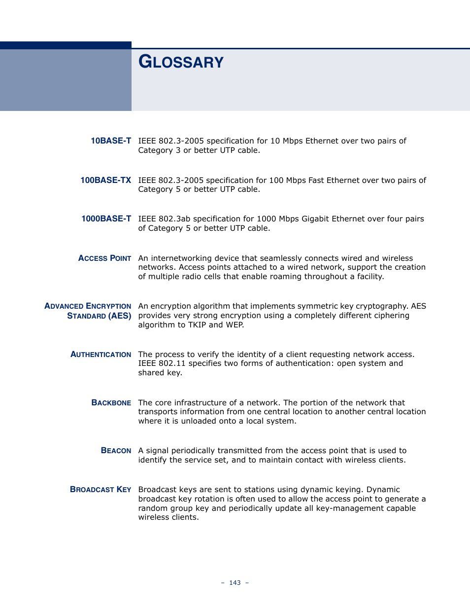 Glossary, Lossary | SMC Networks BARRICADE SMC7901WBRA2 B1 User Manual | Page 143 / 150