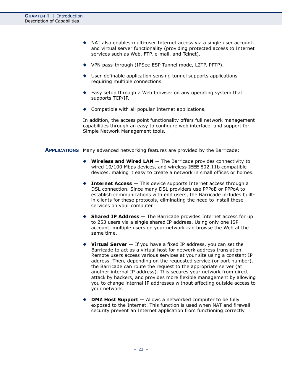 Applications, Applications 22 | SMC Networks BARRICADE SMC7901WBRA2 B1 User Manual | Page 22 / 150