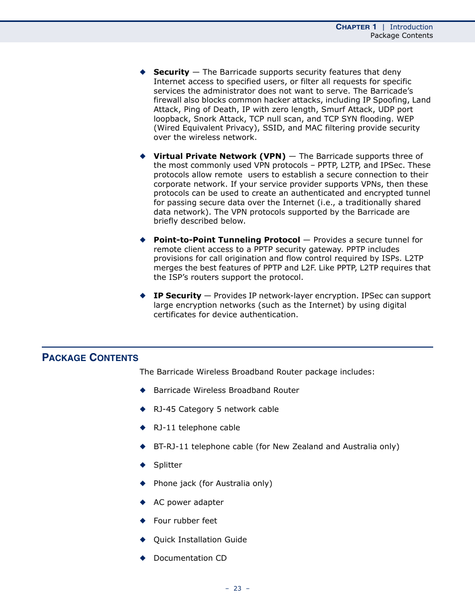 Package contents | SMC Networks BARRICADE SMC7901WBRA2 B1 User Manual | Page 23 / 150