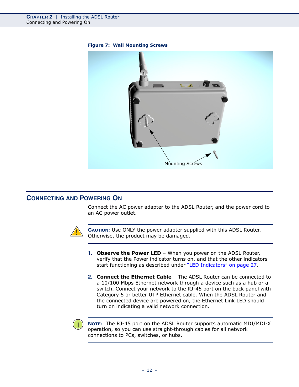 Connecting and powering on, Figure 7: wall mounting screws | SMC Networks BARRICADE SMC7901WBRA2 B1 User Manual | Page 32 / 150