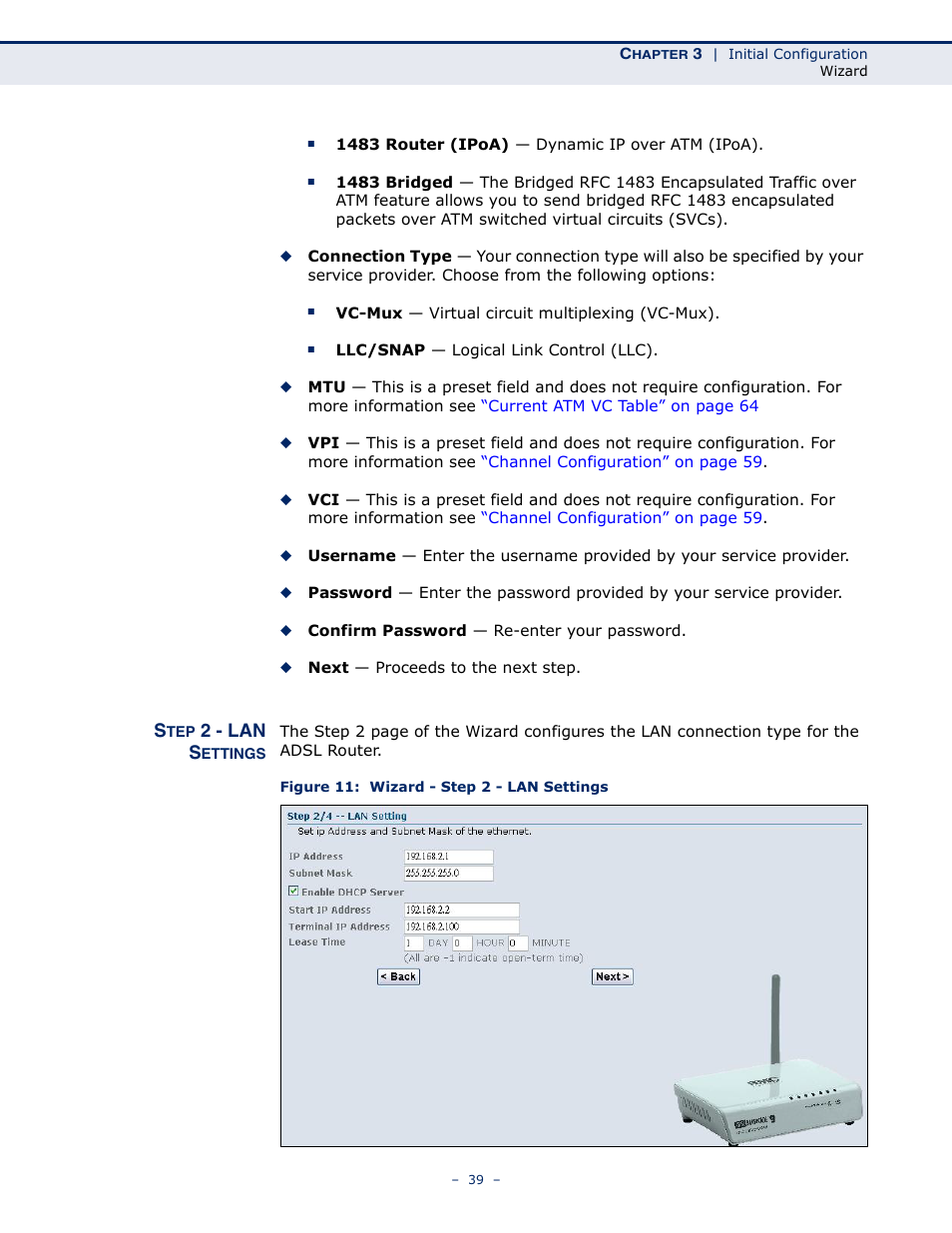 Step 2 - lan settings, Figure 11: wizard - step 2 - lan settings, 2 - lan s | SMC Networks BARRICADE SMC7901WBRA2 B1 User Manual | Page 39 / 150