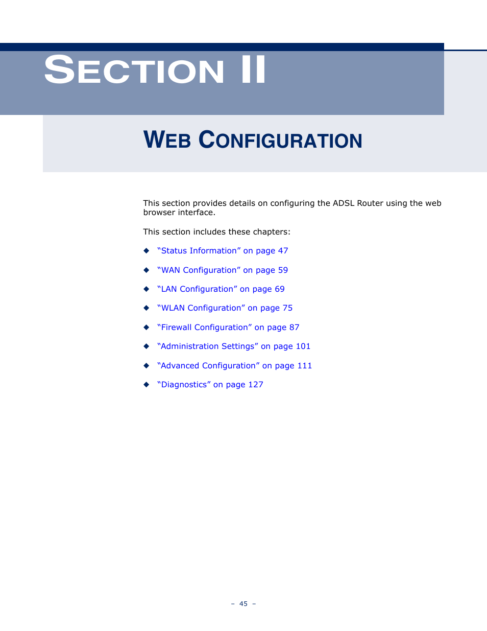 Web configuration, Ection, Onfiguration | SMC Networks BARRICADE SMC7901WBRA2 B1 User Manual | Page 45 / 150