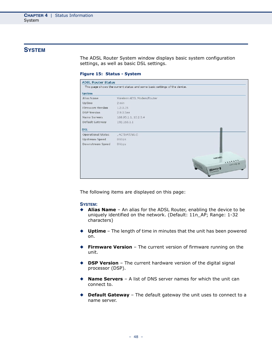 System, Figure 15: status - system | SMC Networks BARRICADE SMC7901WBRA2 B1 User Manual | Page 48 / 150