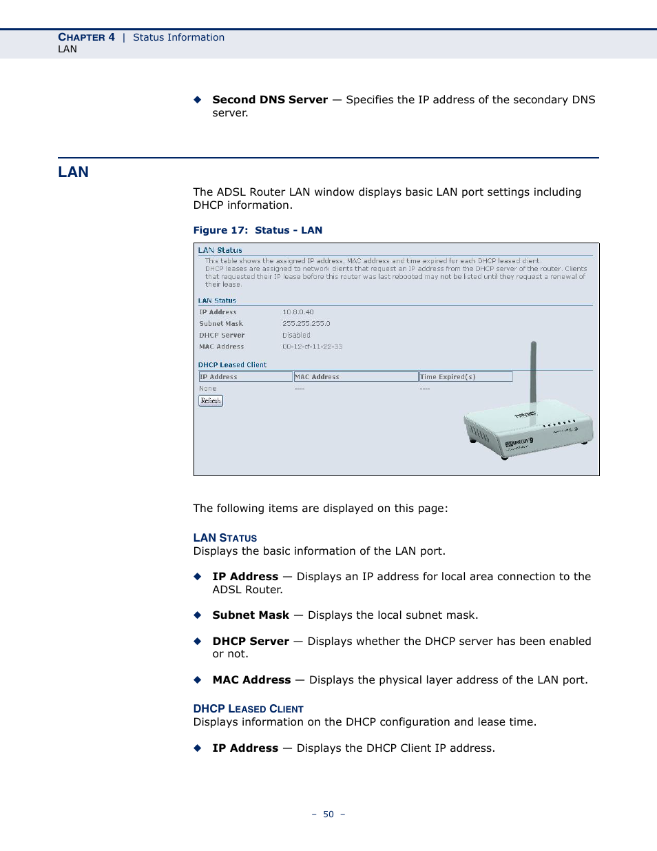 Figure 17: status - lan | SMC Networks BARRICADE SMC7901WBRA2 B1 User Manual | Page 50 / 150