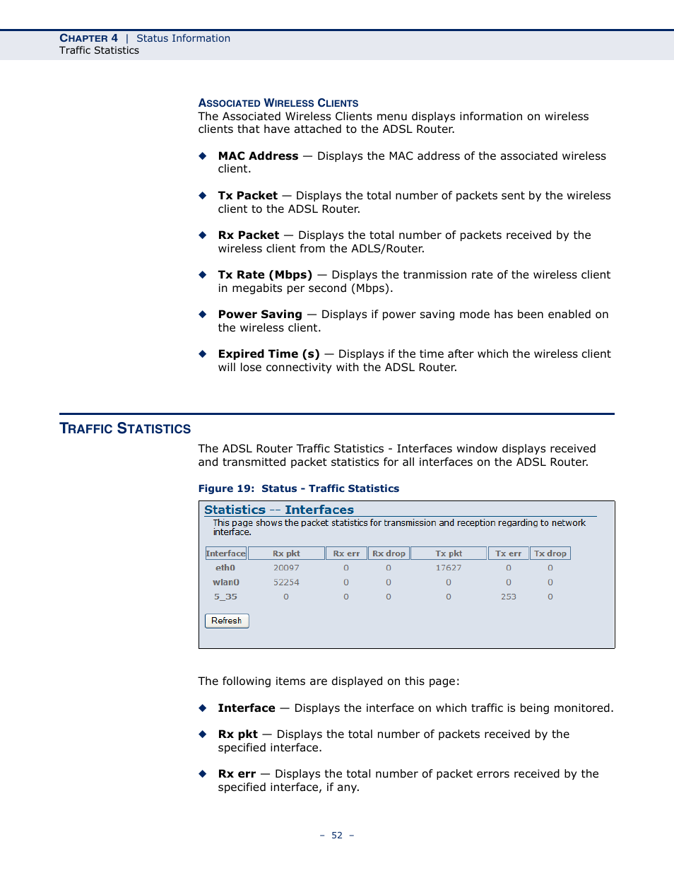 Traffic statistics, Figure 19: status - traffic statistics | SMC Networks BARRICADE SMC7901WBRA2 B1 User Manual | Page 52 / 150