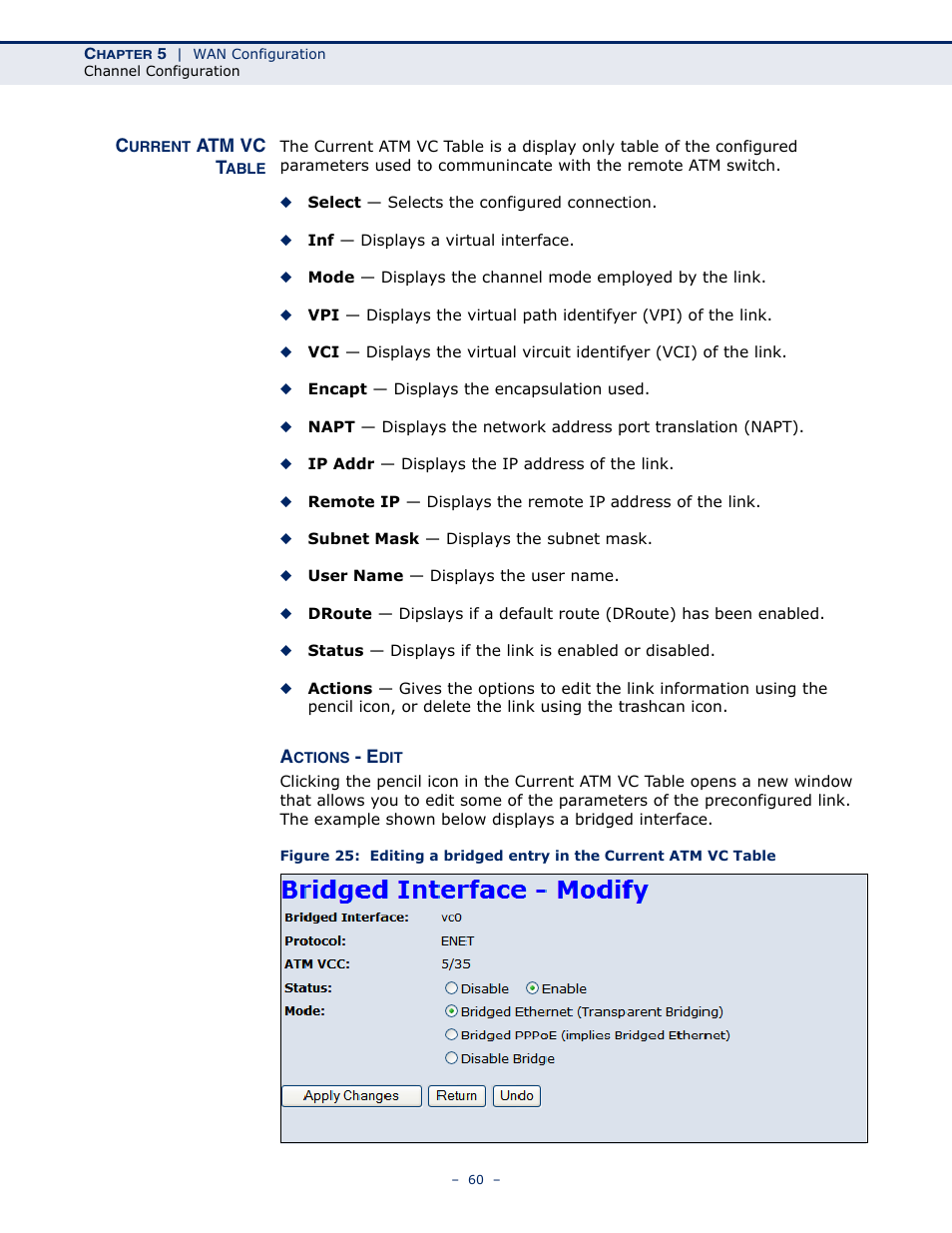 Current atm vc table | SMC Networks BARRICADE SMC7901WBRA2 B1 User Manual | Page 60 / 150