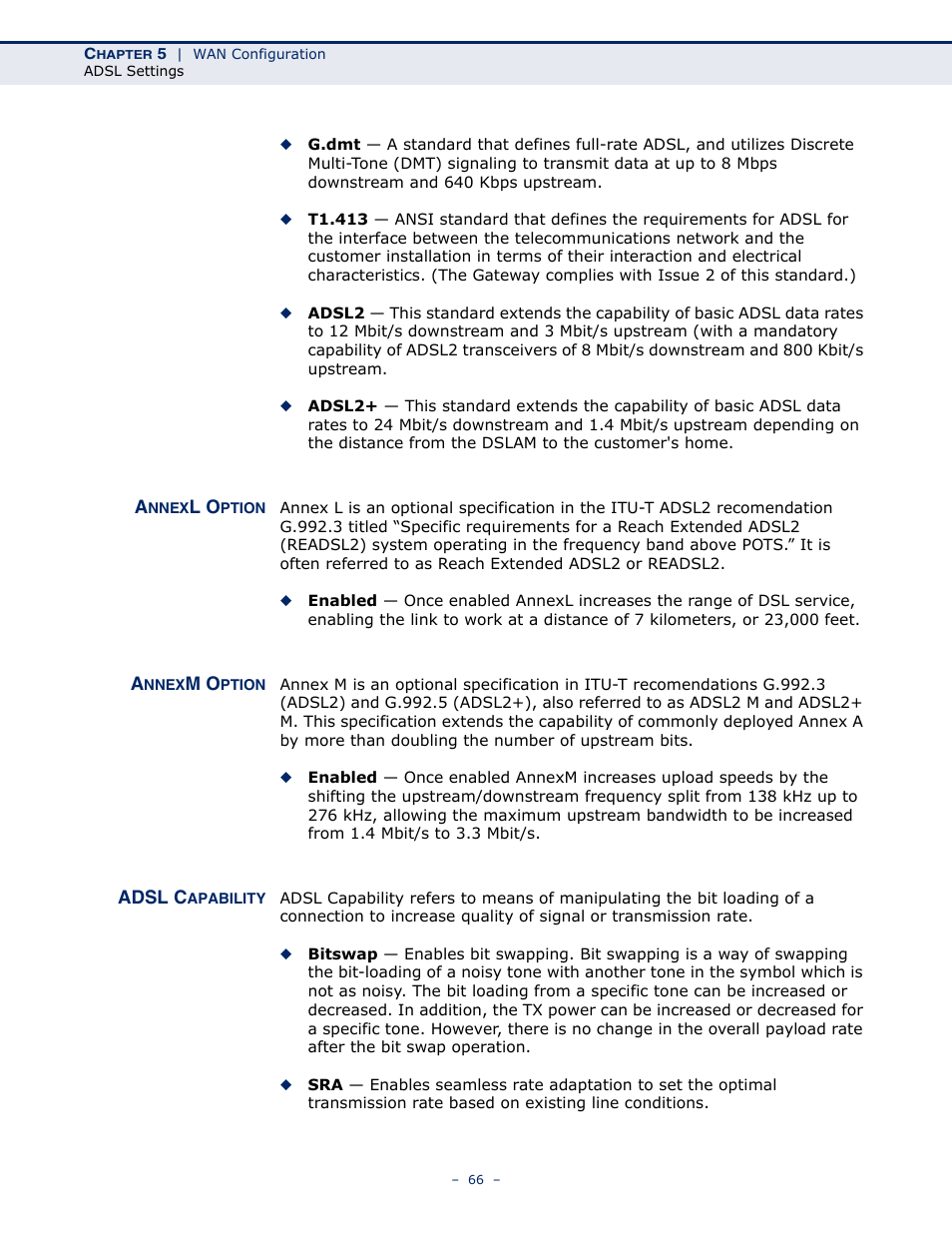 Annexl option, Annexm option, Adsl capability | SMC Networks BARRICADE SMC7901WBRA2 B1 User Manual | Page 66 / 150