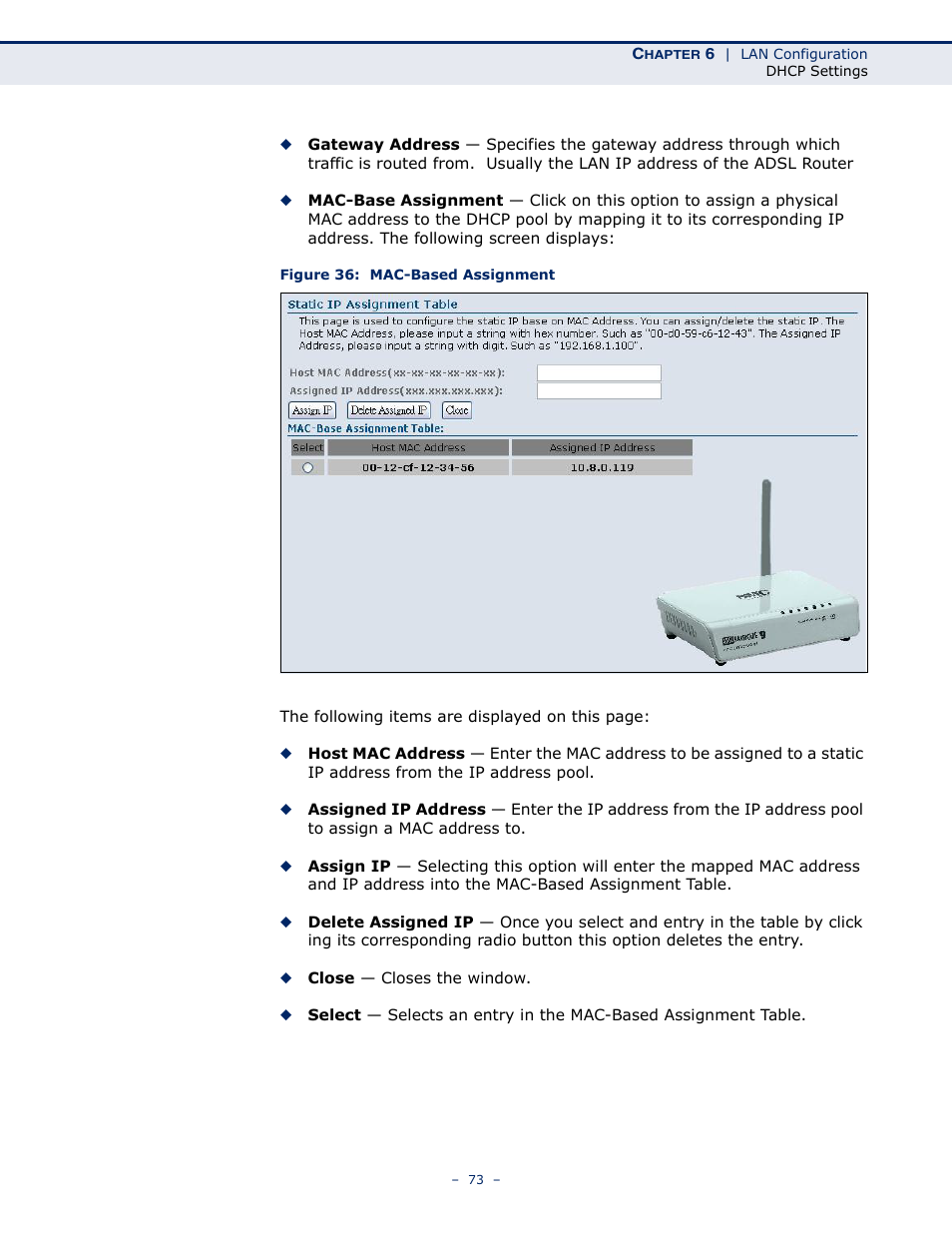 Figure 36: mac-based assignment | SMC Networks BARRICADE SMC7901WBRA2 B1 User Manual | Page 73 / 150