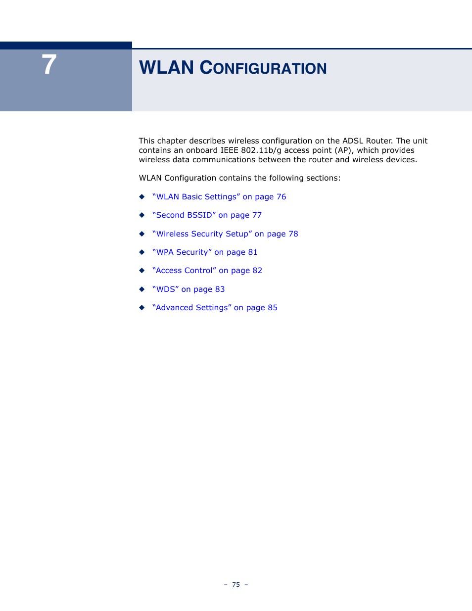 Wlan configuration, 7 wlan c, Onfiguration | Wlan c | SMC Networks BARRICADE SMC7901WBRA2 B1 User Manual | Page 75 / 150