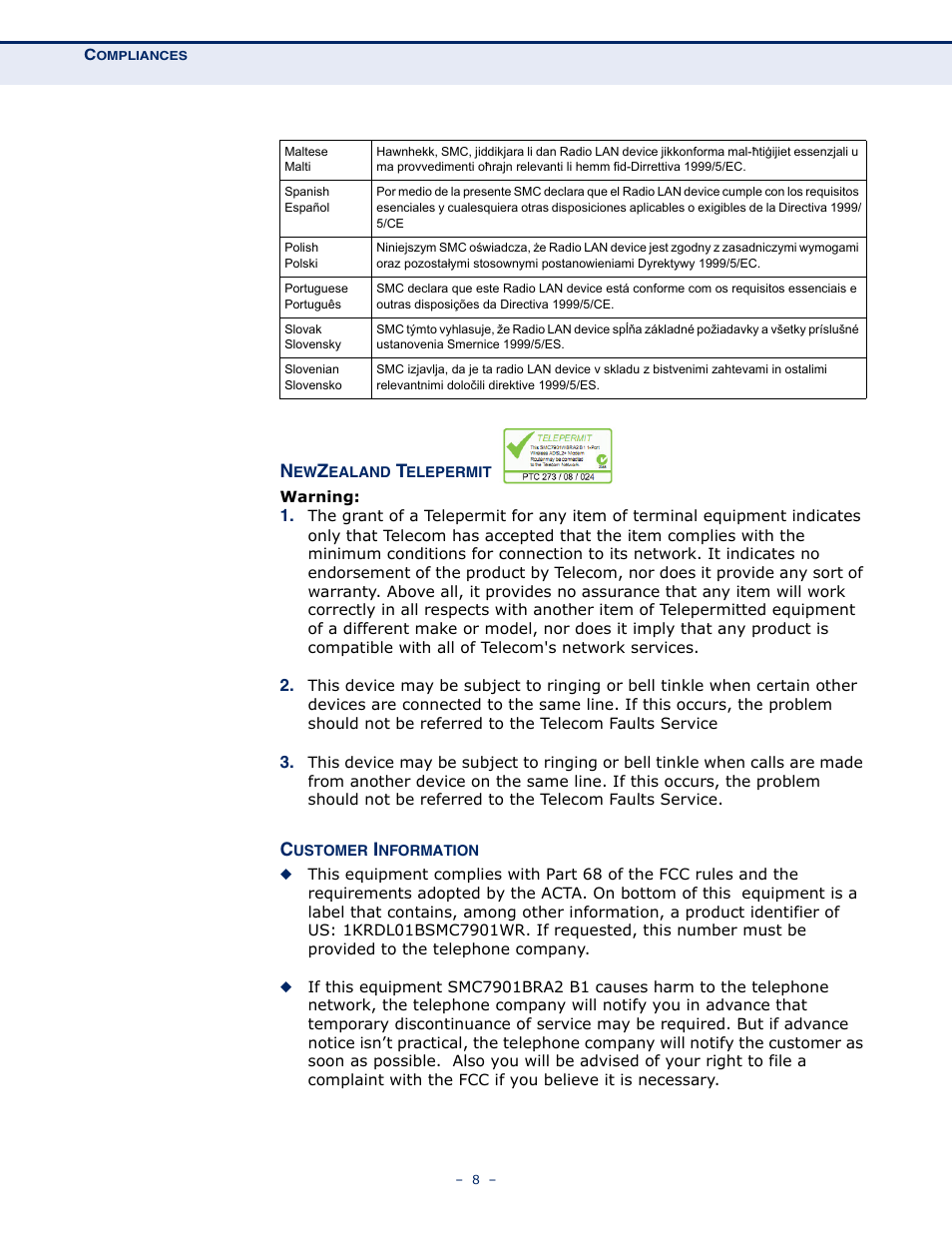 SMC Networks BARRICADE SMC7901WBRA2 B1 User Manual | Page 8 / 150