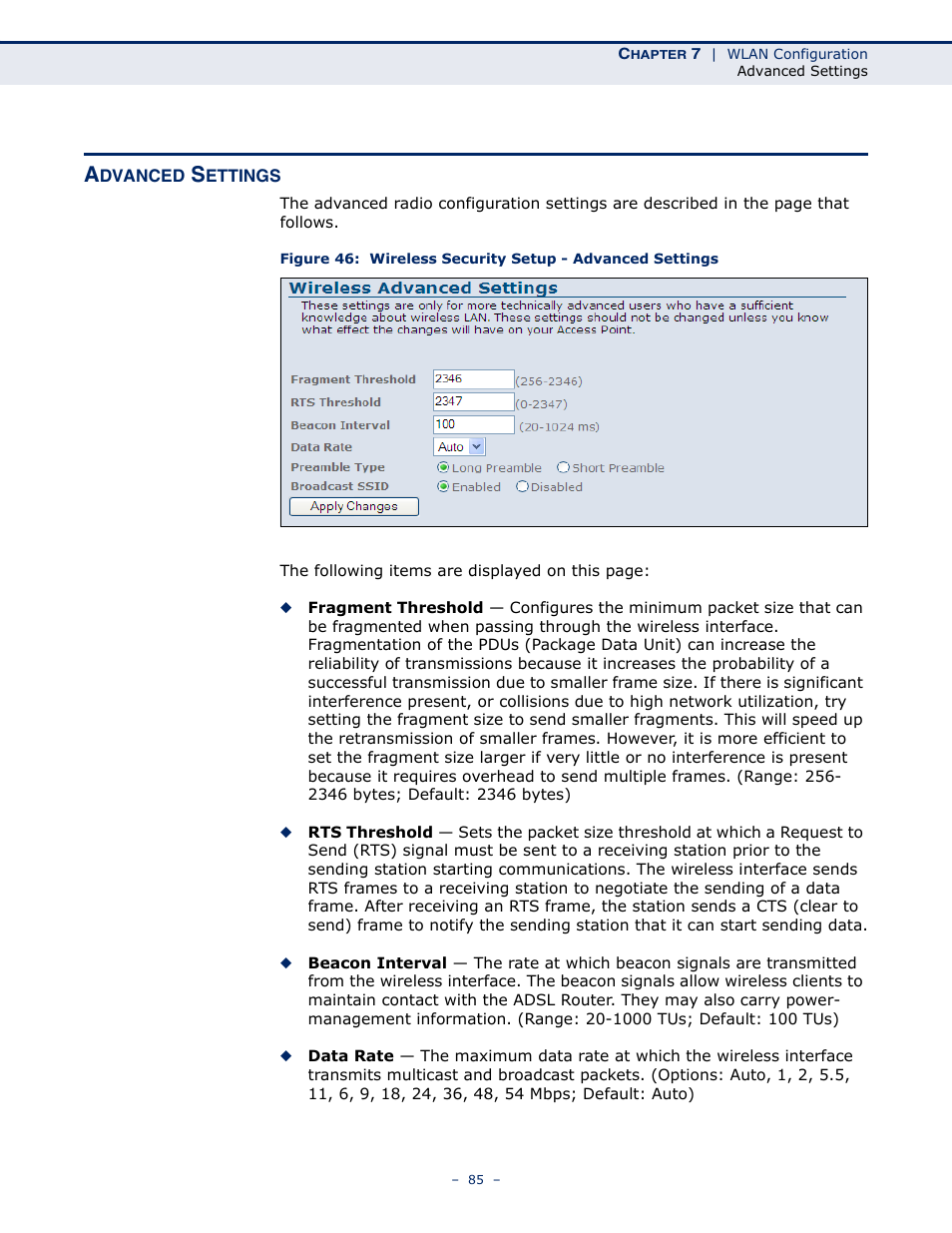 Advanced settings | SMC Networks BARRICADE SMC7901WBRA2 B1 User Manual | Page 85 / 150