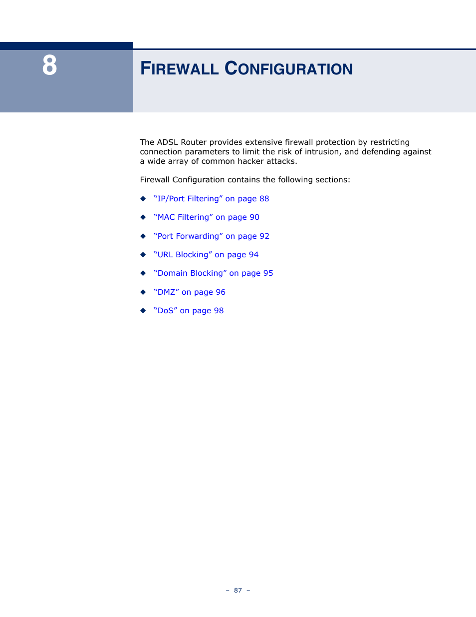 Firewall configuration, Irewall, Onfiguration | SMC Networks BARRICADE SMC7901WBRA2 B1 User Manual | Page 87 / 150