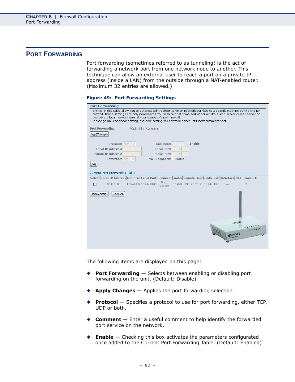 Port forwarding, Figure 49: port forwarding settings | SMC Networks BARRICADE SMC7901WBRA2 B1 User Manual | Page 92 / 150