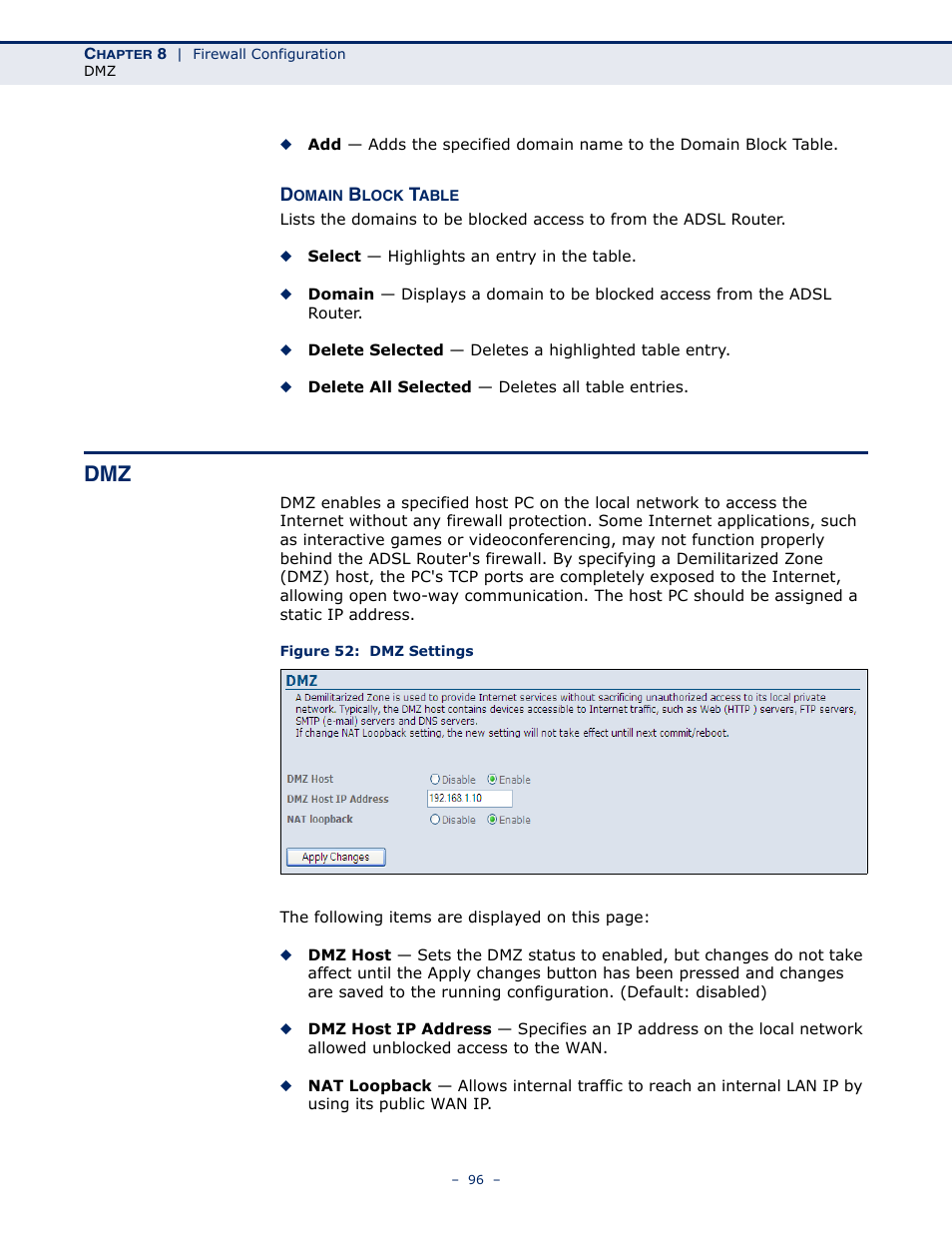 Figure 52: dmz settings | SMC Networks BARRICADE SMC7901WBRA2 B1 User Manual | Page 96 / 150