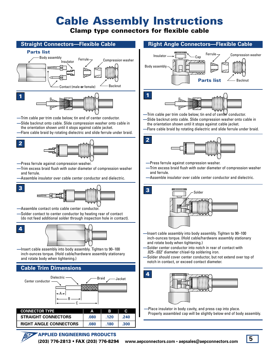 Cable assembly instructions, Clamp type connectors for flexible cable | SMC Networks Cable User Manual | Page 5 / 8