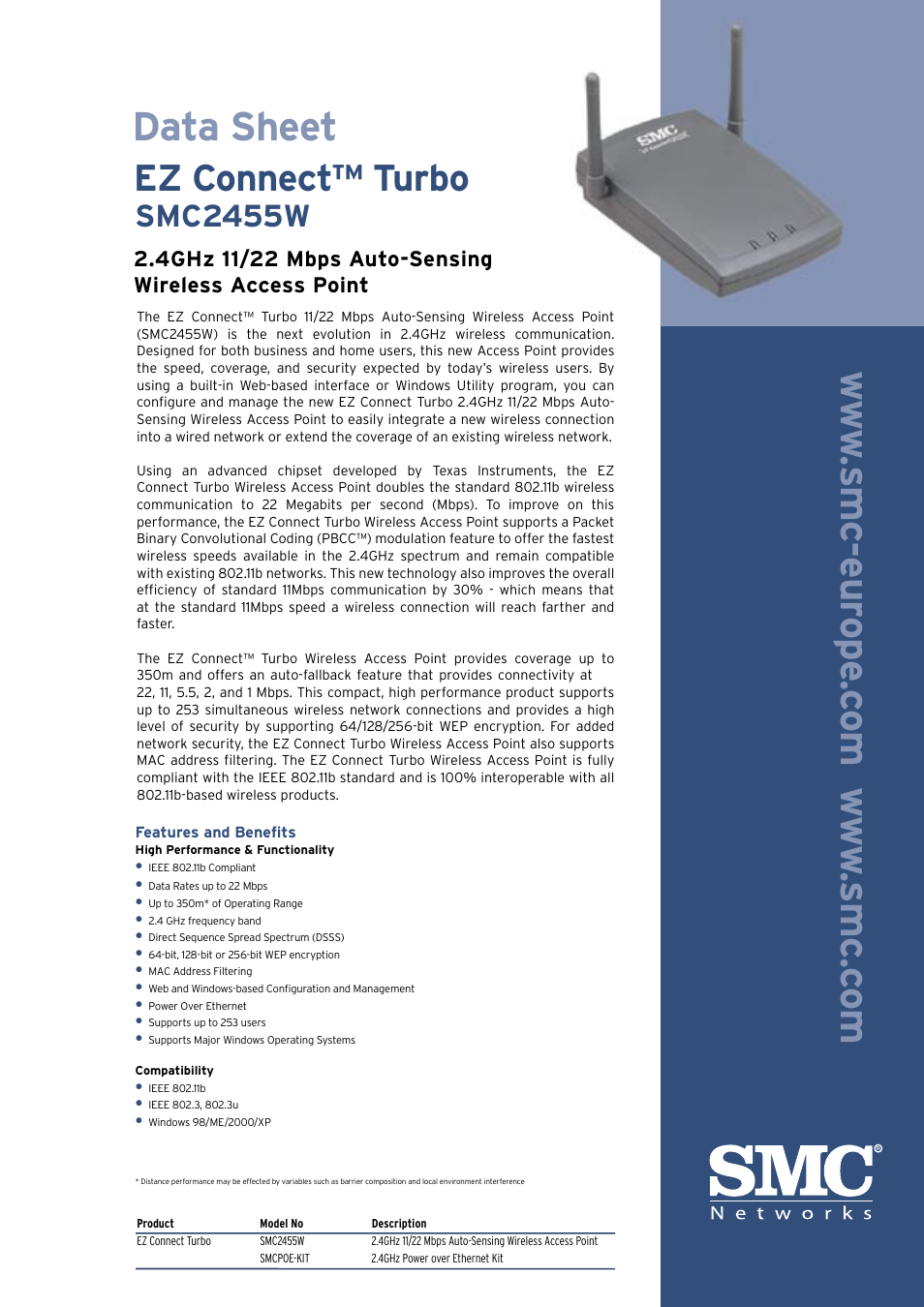 SMC Networks SMC EZ Connect Turbo SMC2455W User Manual | 2 pages