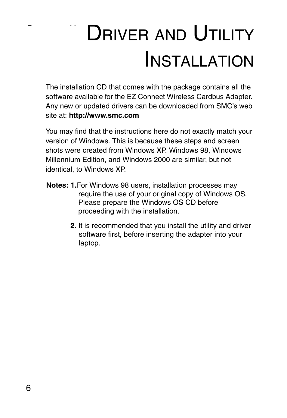 Driver and utility installation, River, Tility | Nstallation | SMC Networks SMC EZ Connect SMC2635W User Manual | Page 16 / 40