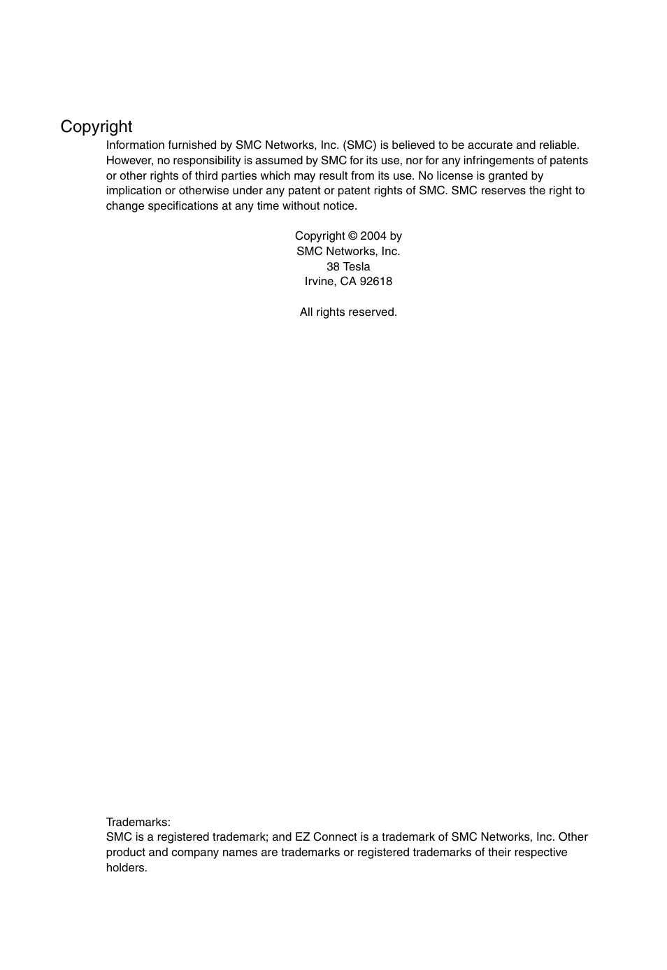 Copyright | SMC Networks SMC EZ Connect SMC2635W User Manual | Page 4 / 40