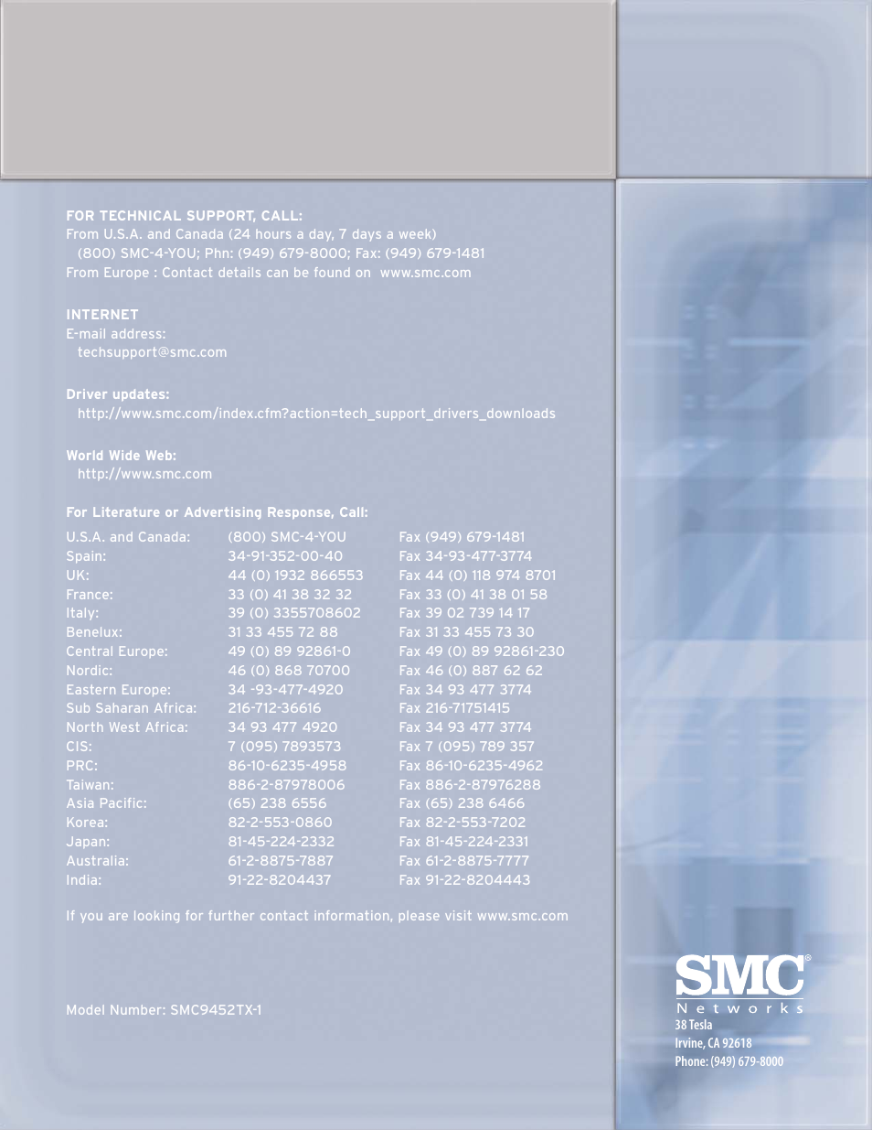 SMC Networks Copper Gigabit PCI Card SMC9452TX-1 User Manual | Page 36 / 36