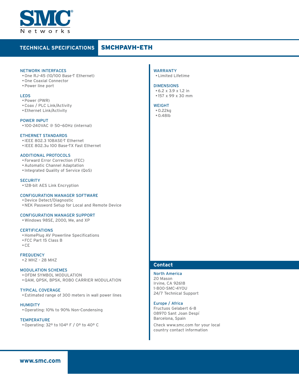 Smchpavh-eth | SMC Networks EZ Connect SMCHPAVH-ETH User Manual | Page 2 / 2