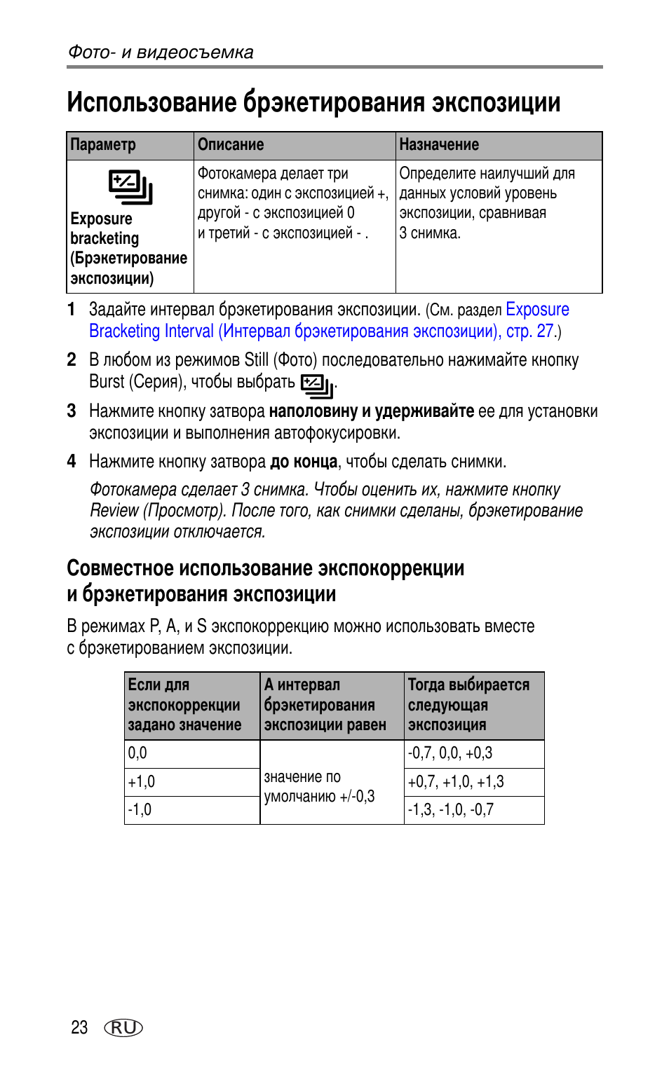 Использование брэкетирования экспозиции | Kodak DX7630 User Manual | Page 30 / 81