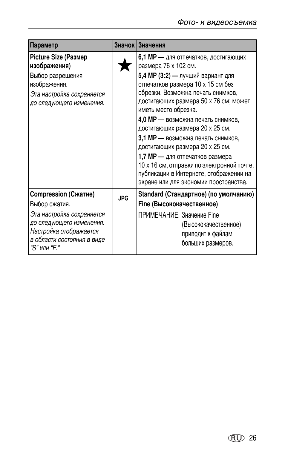 Picture size | Kodak DX7630 User Manual | Page 33 / 81
