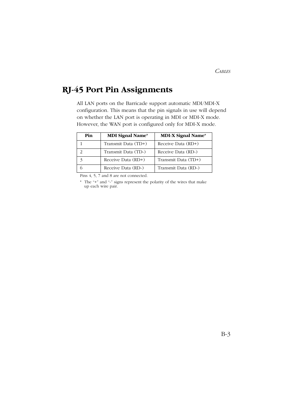 Rj-45 port pin assignments | SMC Networks Barricade SMC7004ABR User Manual | Page 101 / 112