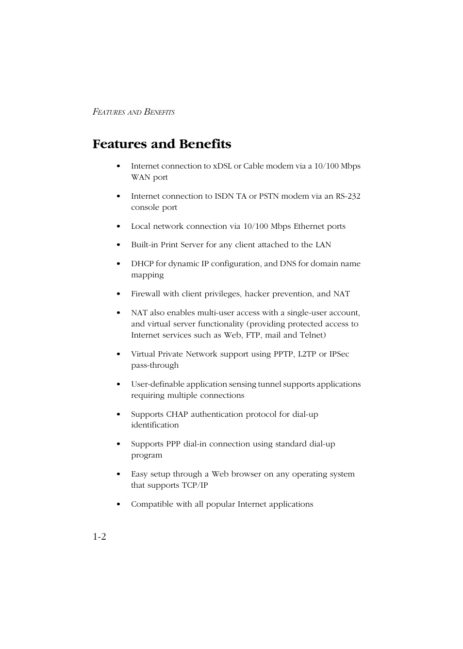 Features and benefits, Features and benefits -2 | SMC Networks Barricade SMC7004ABR User Manual | Page 16 / 112