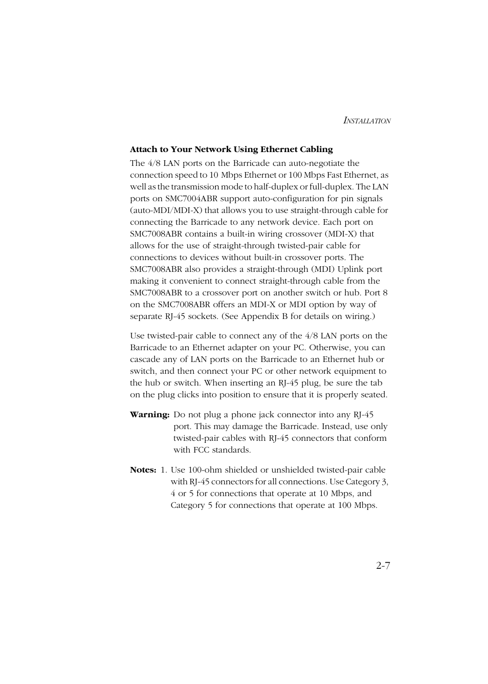 Attach to your network using ethernet cabling, Attach to your network using ethernet cabling -7 | SMC Networks Barricade SMC7004ABR User Manual | Page 27 / 112