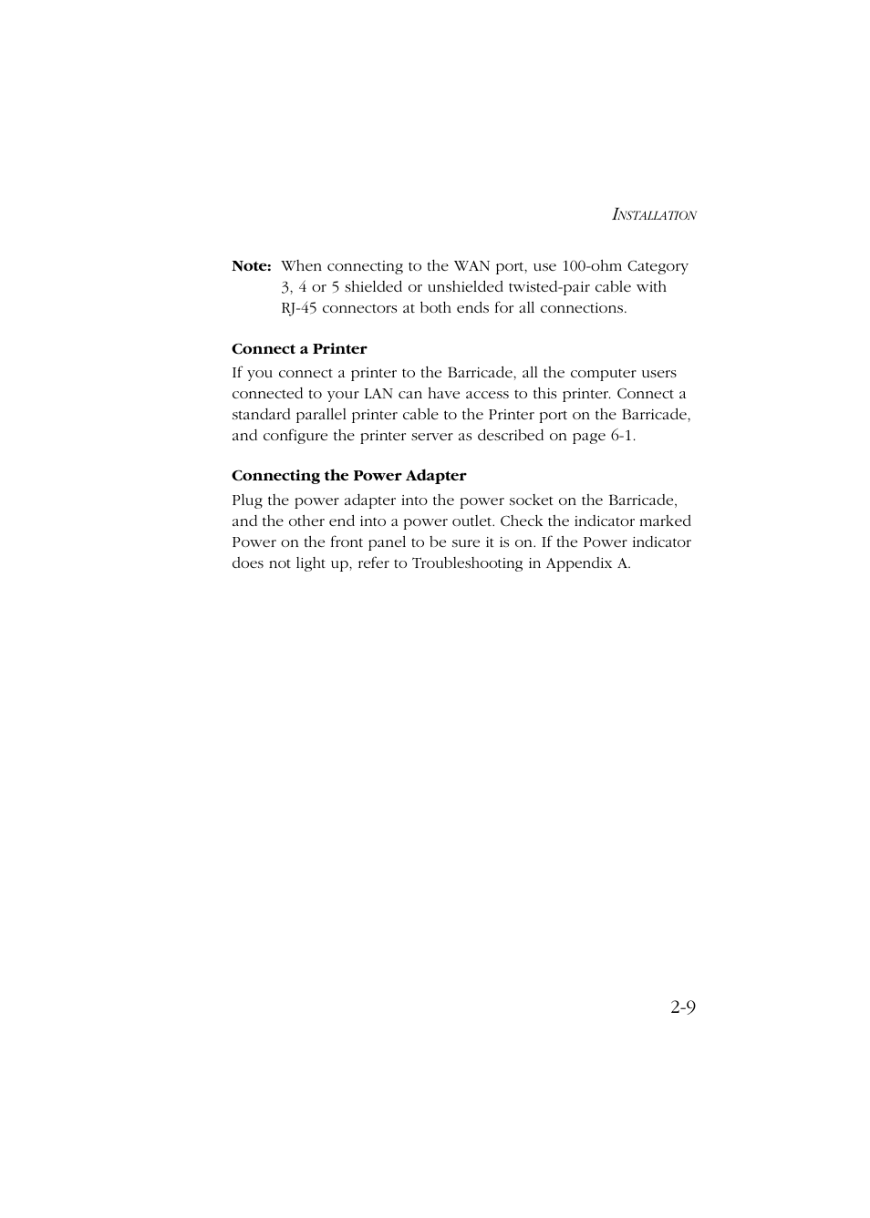 Connect a printer, Connecting the power adapter | SMC Networks Barricade SMC7004ABR User Manual | Page 29 / 112