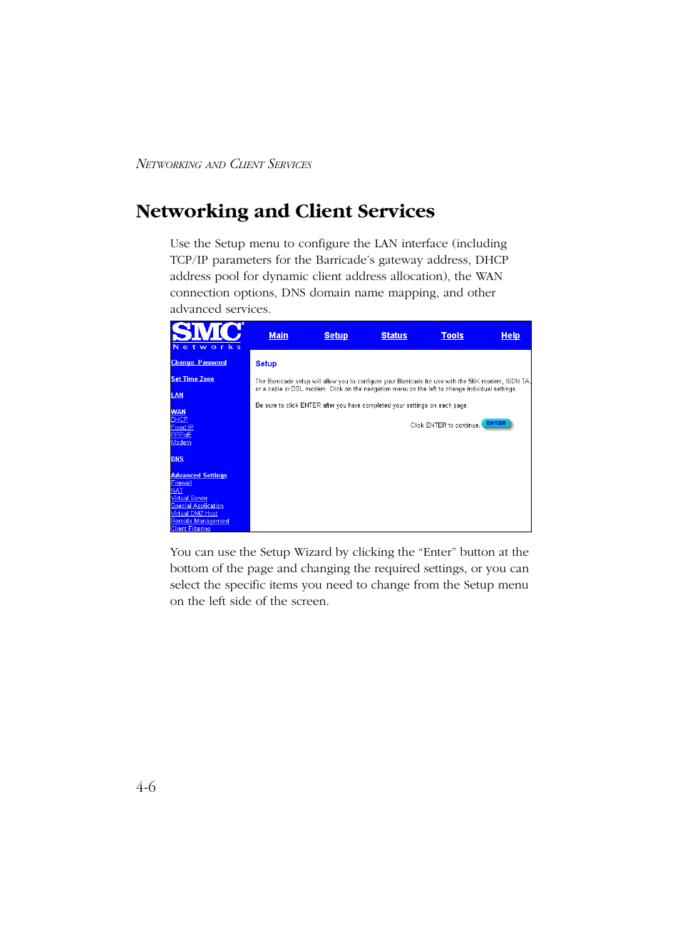 Networking and client services, Networking and client services -6 | SMC Networks Barricade SMC7004ABR User Manual | Page 38 / 112