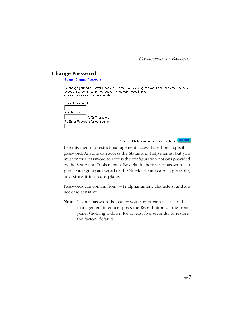 Change password, Change password -7 | SMC Networks Barricade SMC7004ABR User Manual | Page 39 / 112