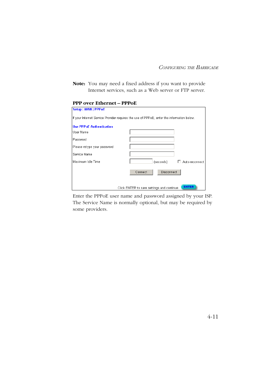 Ppp over ethernet – pppoe, Ppp over ethernet – pppoe -11 | SMC Networks Barricade SMC7004ABR User Manual | Page 43 / 112