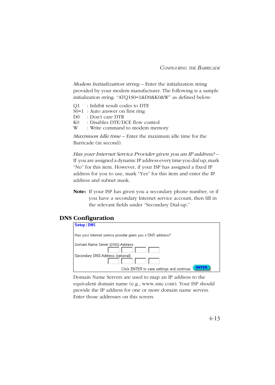 Dns configuration, Dns configuration -13 | SMC Networks Barricade SMC7004ABR User Manual | Page 45 / 112