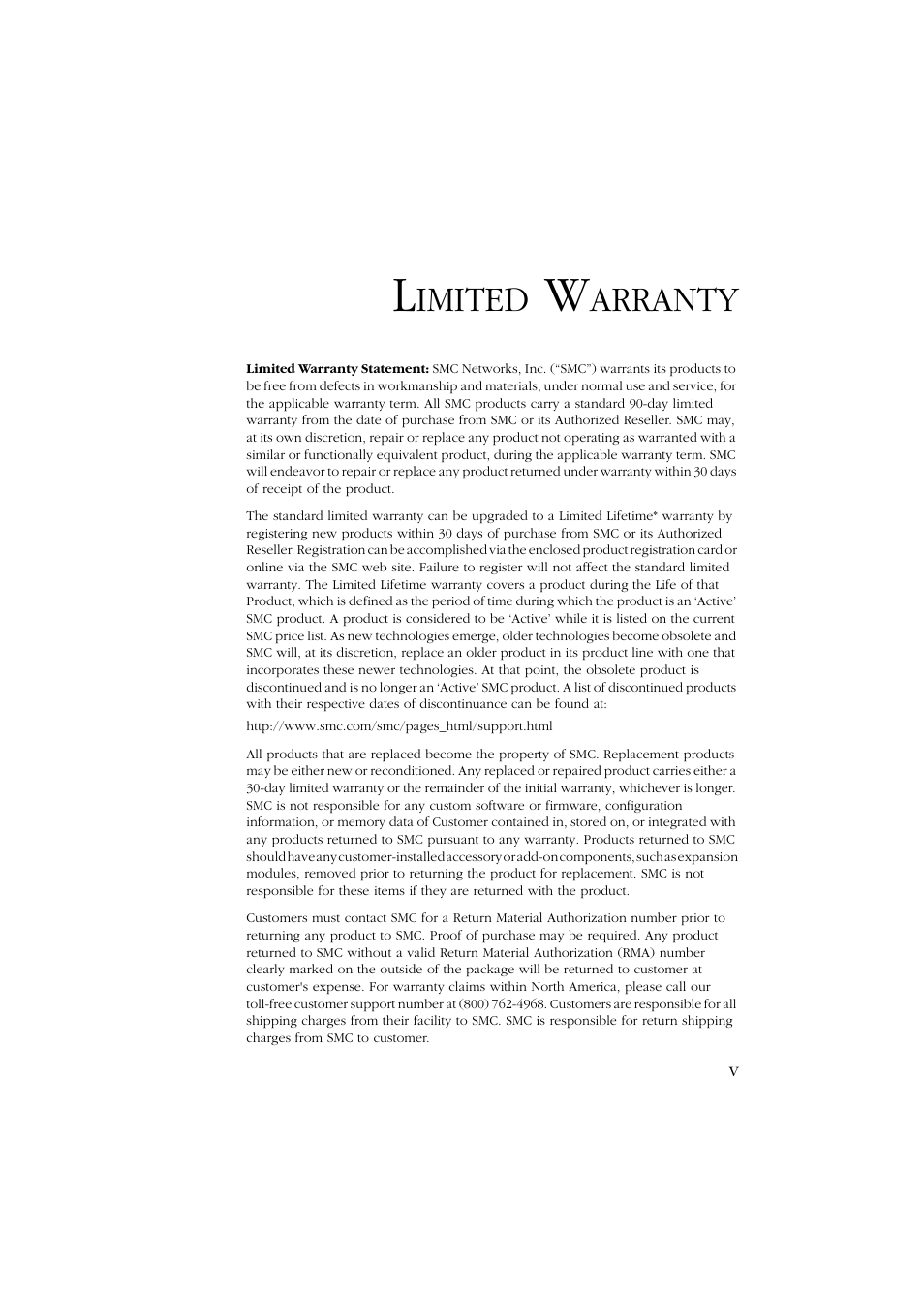 Imited, Arranty | SMC Networks Barricade SMC7004ABR User Manual | Page 5 / 112