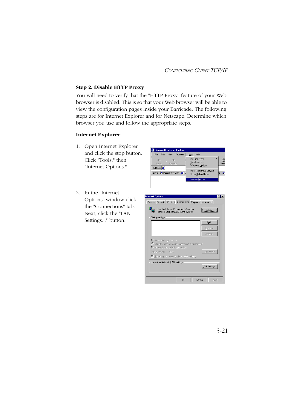 Step 2. disable http proxy, Step 2. disable http proxy -21 | SMC Networks Barricade SMC7004ABR User Manual | Page 73 / 112