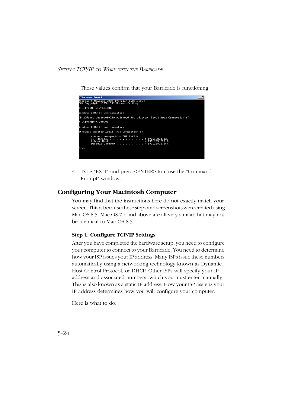 Configuring your macintosh computer, Step 1. configure tcp/ip settings, Configuring your macintosh computer -24 | Step 1. configure tcp/ip settings -24 | SMC Networks Barricade SMC7004ABR User Manual | Page 76 / 112