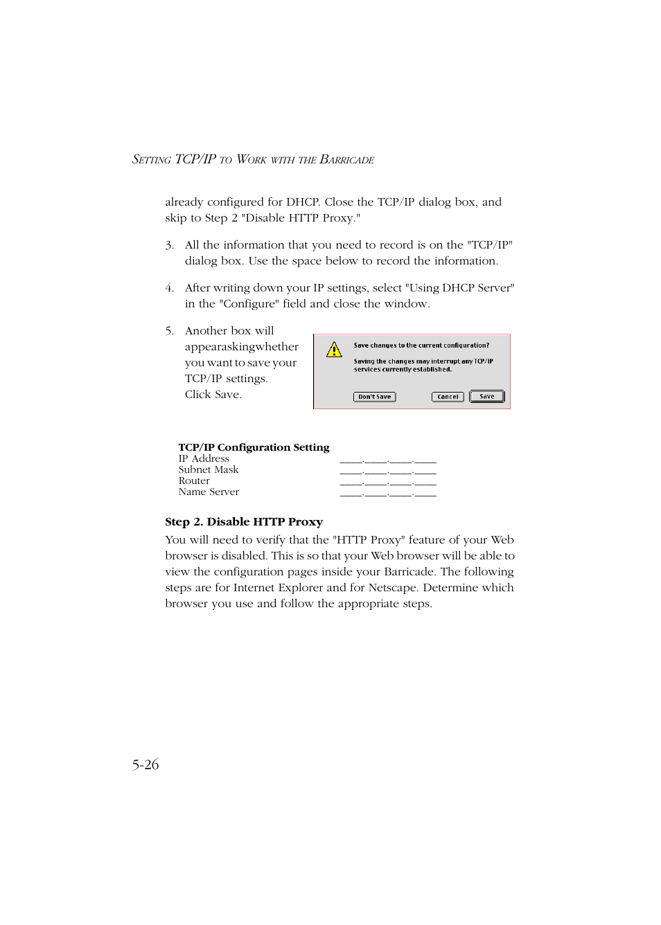 Step 2. disable http proxy, Step 2. disable http proxy -26, Tcp/ip | SMC Networks Barricade SMC7004ABR User Manual | Page 78 / 112