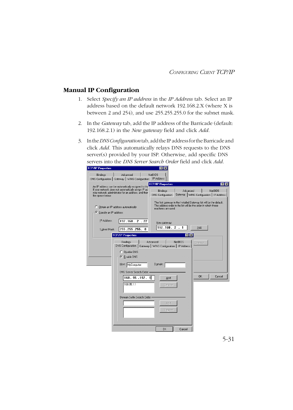 Manual ip configuration, Manual ip configuration -31 | SMC Networks Barricade SMC7004ABR User Manual | Page 83 / 112