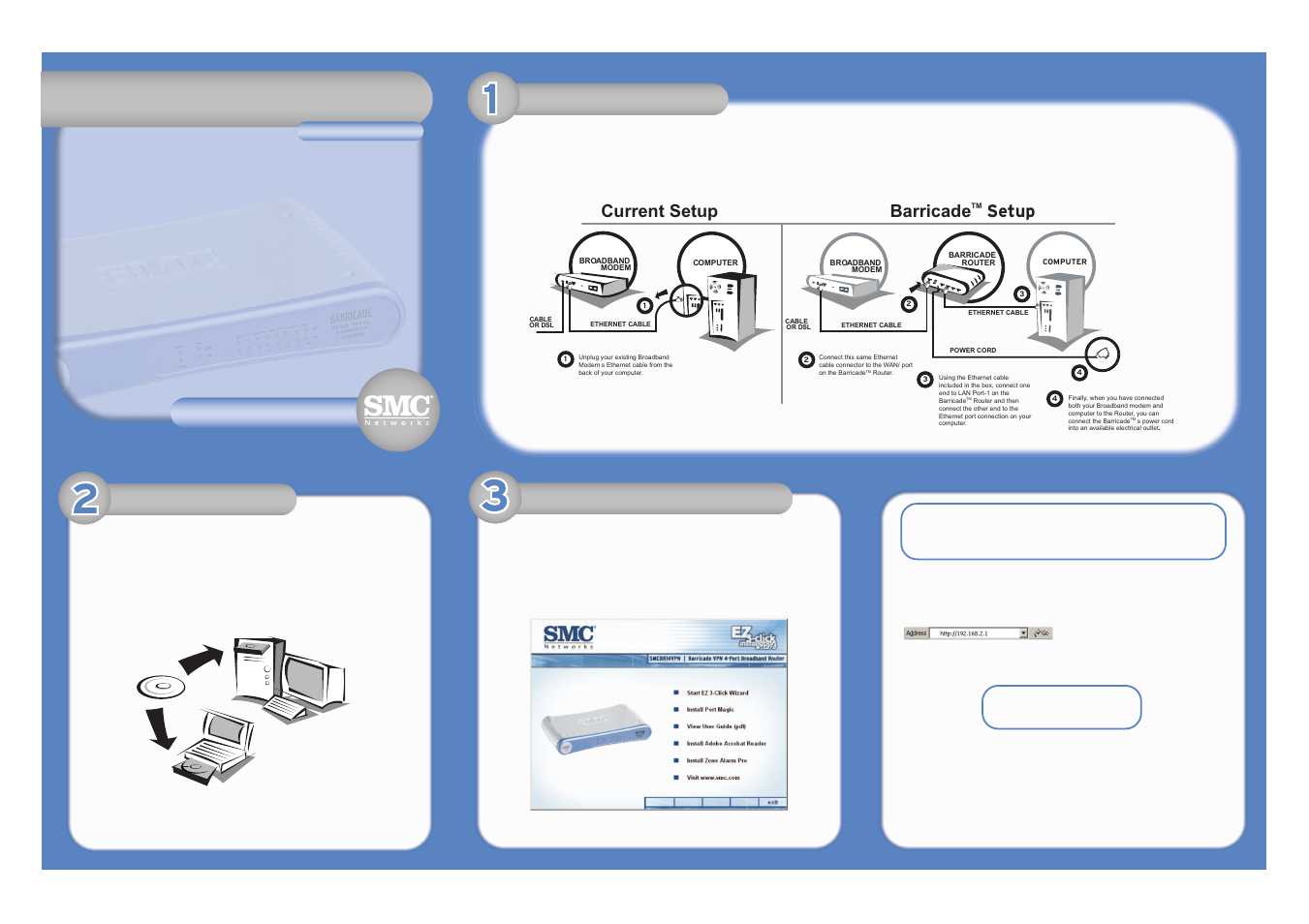 Barricade, Vpn 4-port broadband router, Current setup barricade | Setup, Smcbr14vpn | SMC Networks SMCBR14VPN User Manual | Page 2 / 2