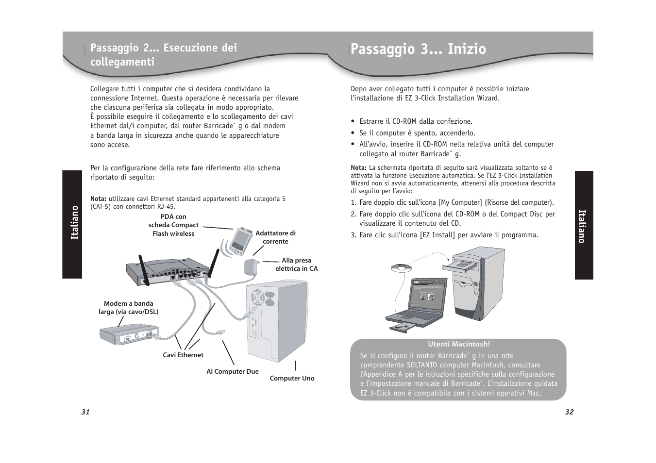 Passaggio 3... inizio, Passaggio 2... esecuzione dei collegamenti | SMC Networks SMC2804WBR User Manual | Page 17 / 28