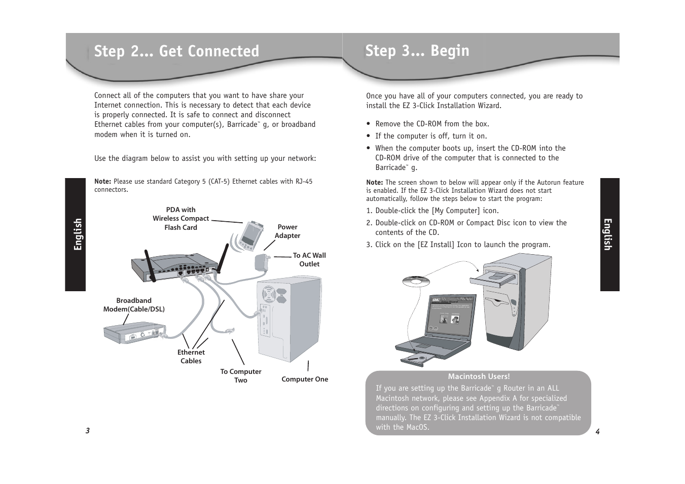 Step 2... get connected, Step 3... begin | SMC Networks SMC2804WBR User Manual | Page 3 / 28